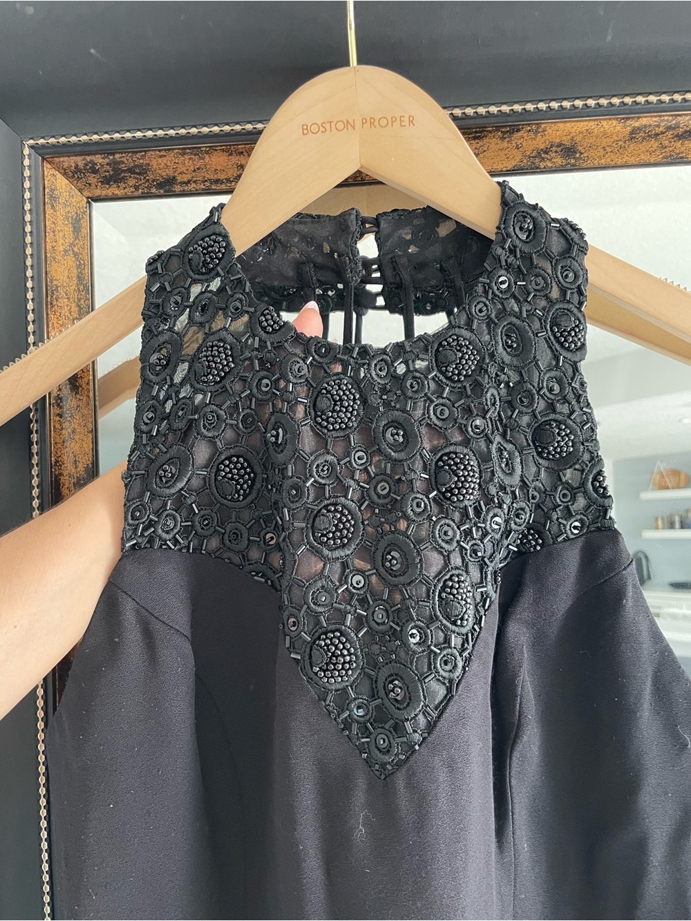FAVIANA Black Beaded Illusion Halter Gown - Picture 4 of 8
